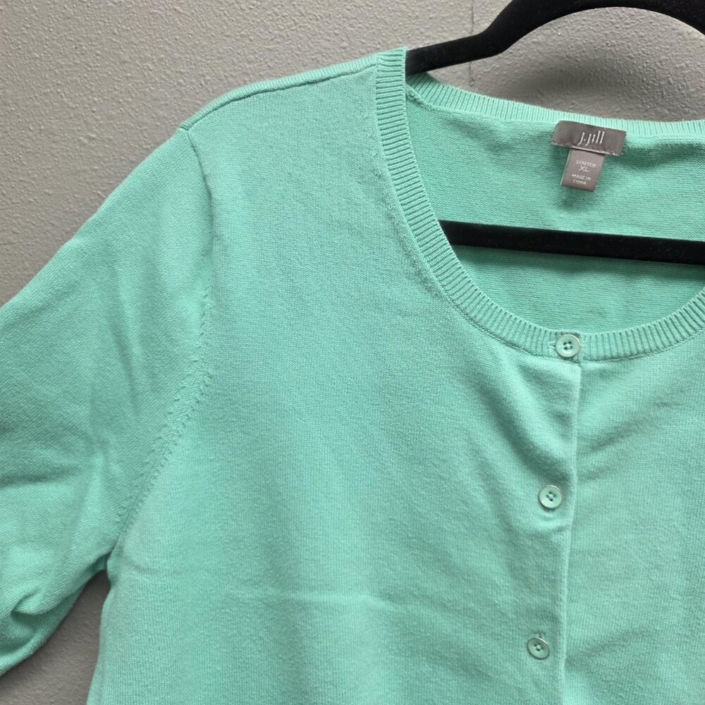 J Jill Cardigan Sweater Womens XL Mint Green Button Front Stretch Pockets Knit - Picture 2 of 8